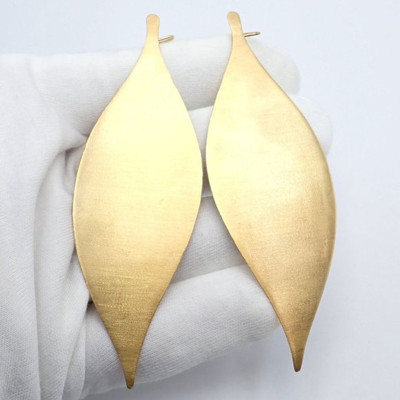 Rare Authentic H. Stern 18k Yellow Gold Large Giant Leaf Dangle Earrings - Picture 6 of 10